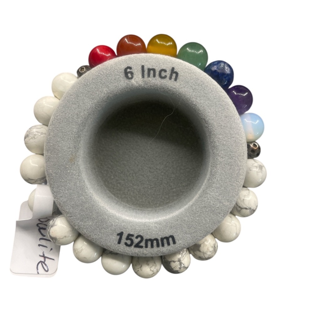 Howlite White,Grey, gemstones with multi colored gemstone center, Bracelet - Picture 3 of 5
